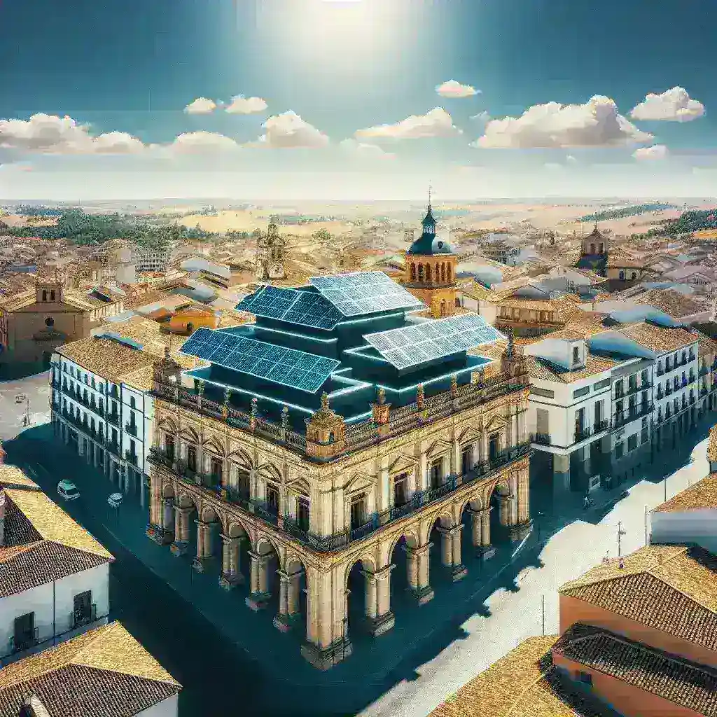 "Paneles solares inteligentes instalados en edificios públicos por ayuntamientos españoles, promoviendo la sostenibilidad y la energías renovables en España."