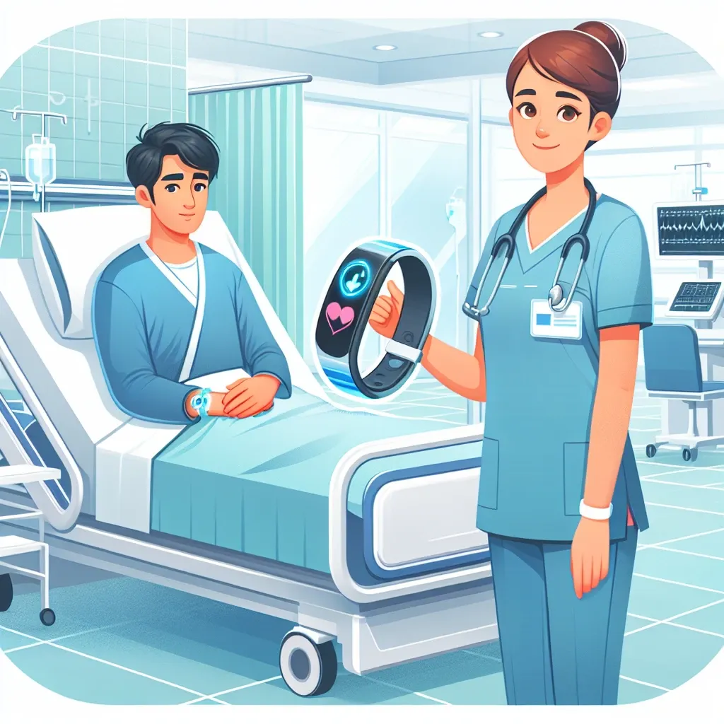"Inteligente brazalete de seguimiento postoperatorio en un hospital vasco, utilizado por pacientes para monitorizar su recuperación tras la cirugía."